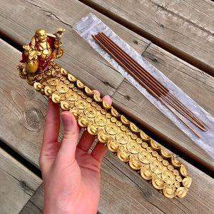Laughing Buddha Incense Burner with Incense